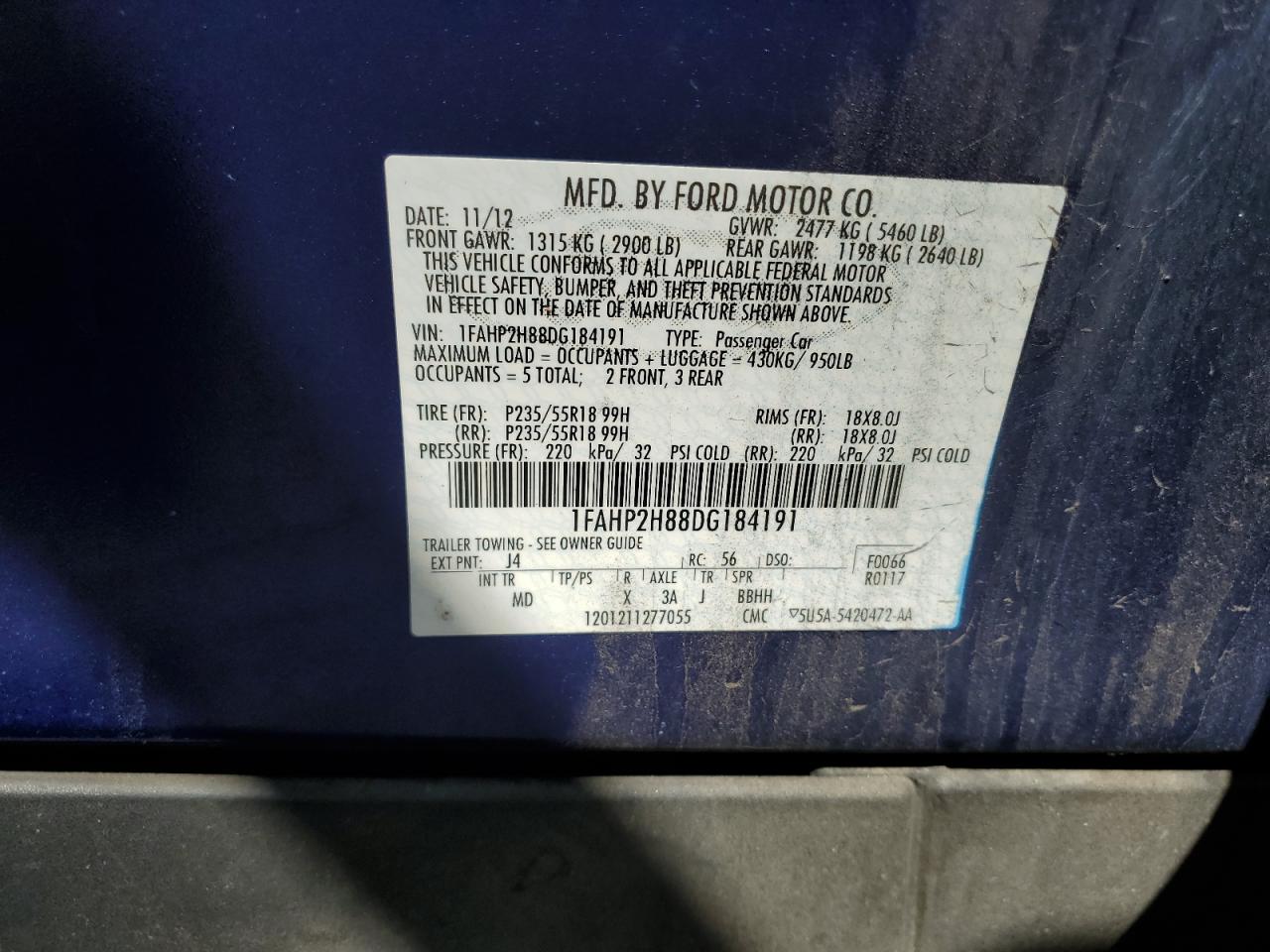 1FAHP2H88DG184191 2013 Ford Taurus Sel