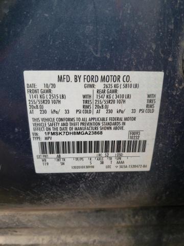 2021 Ford Explorer Xlt VIN: 1FMSK7DH8MGA23868 Lot: 61753014