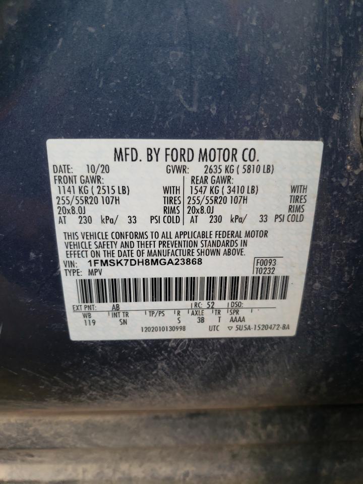 1FMSK7DH8MGA23868 2021 Ford Explorer Xlt