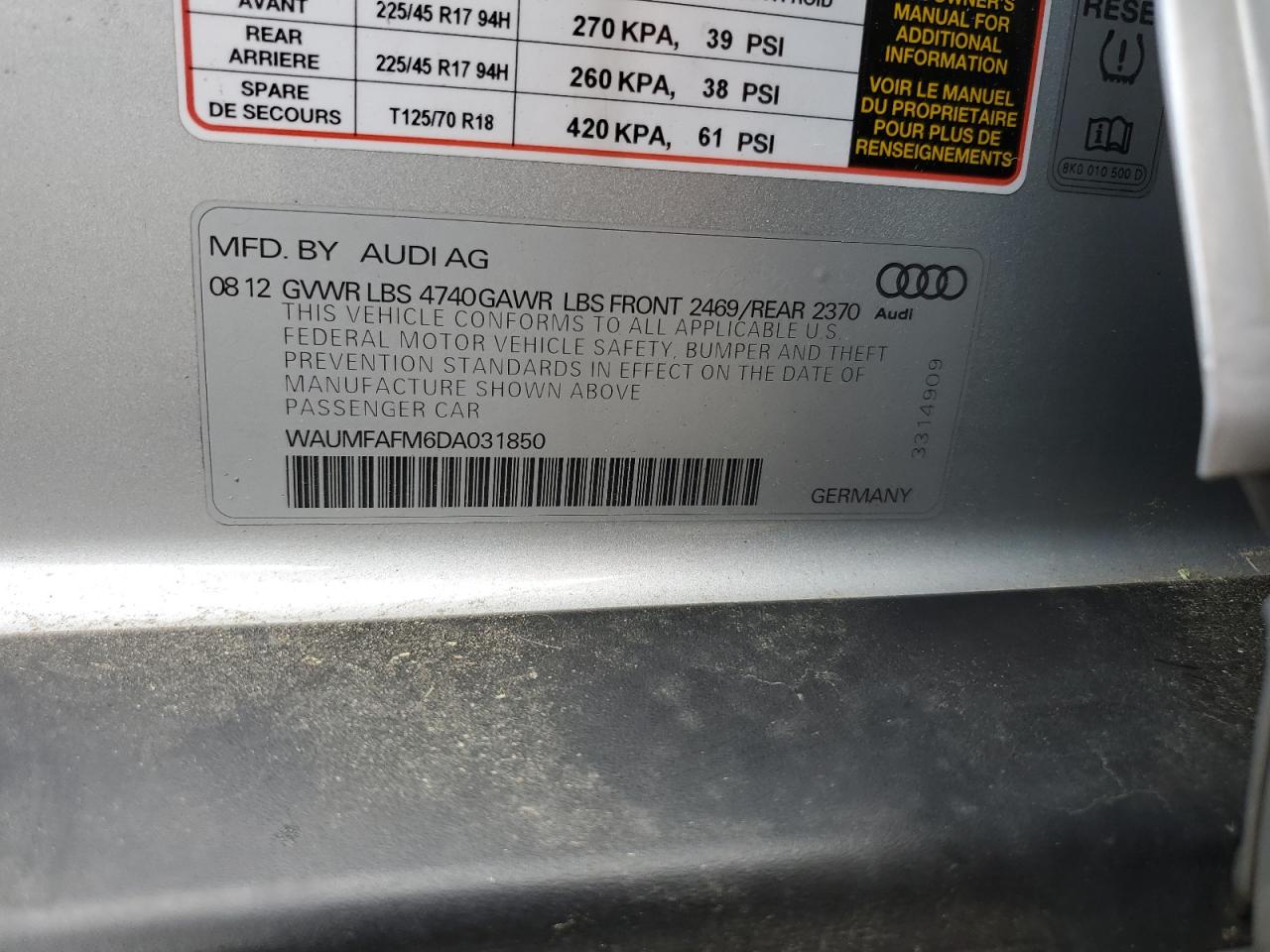 WAUMFAFM6DA031850 2013 Audi A3 Premium Plus