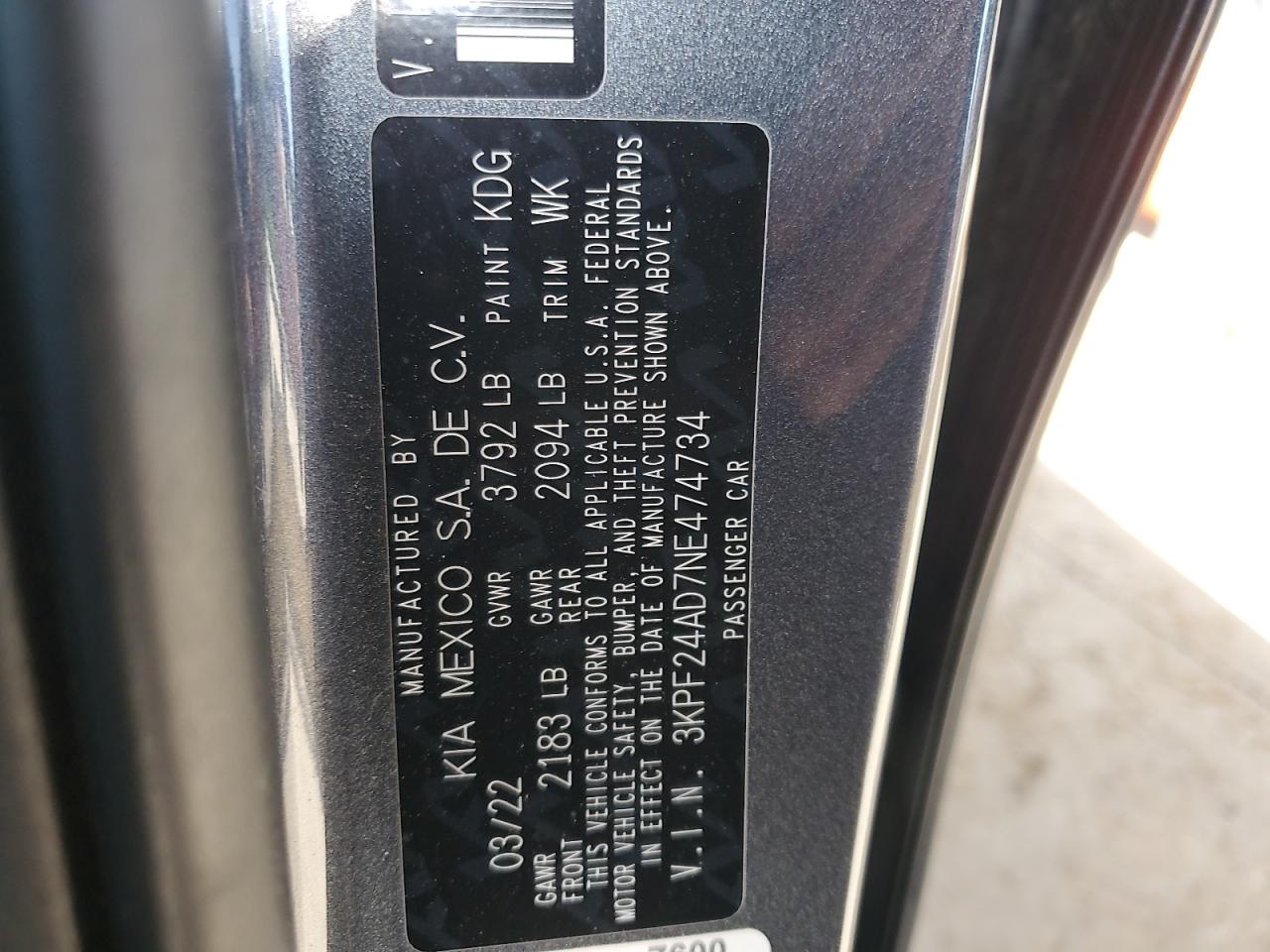 3KPF24AD7NE474734 2022 Kia Forte Fe