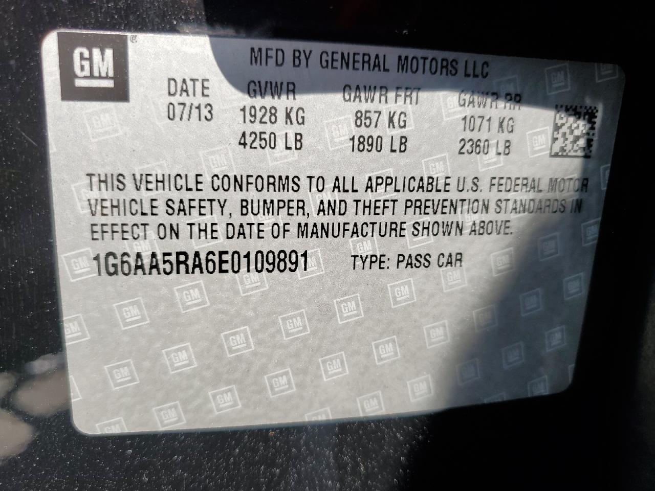 1G6AA5RA6E0109891 2014 Cadillac Ats