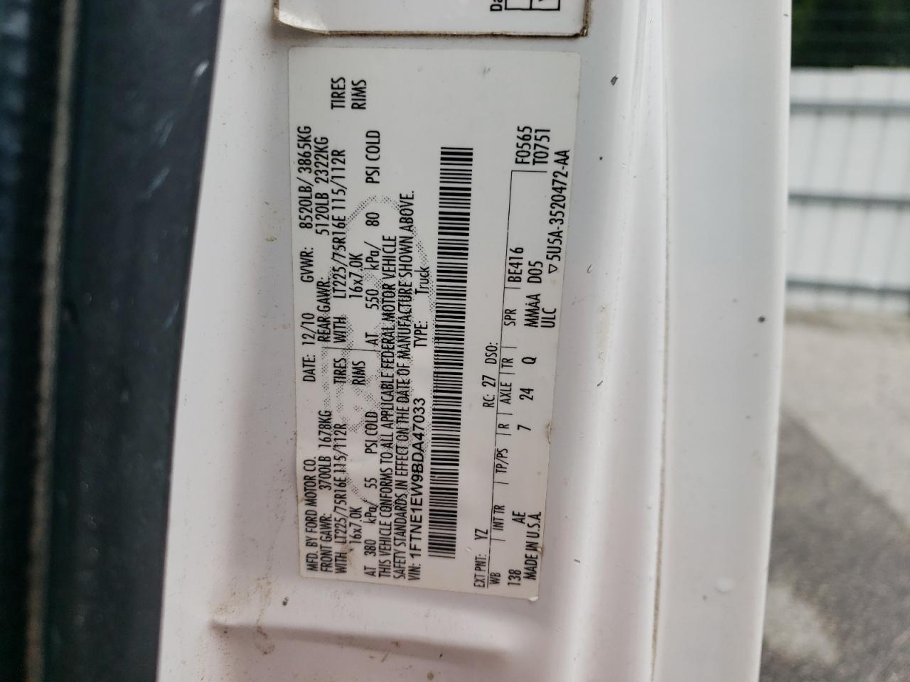 1FTNE1EW9BDA47033 2011 Ford Econoline E150 Van