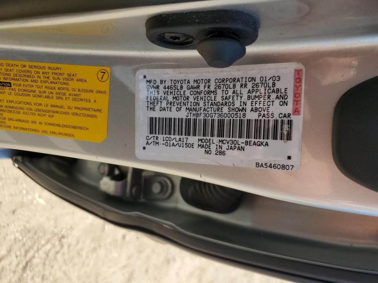 JTHBF30G736000518 2003 Lexus Es 300