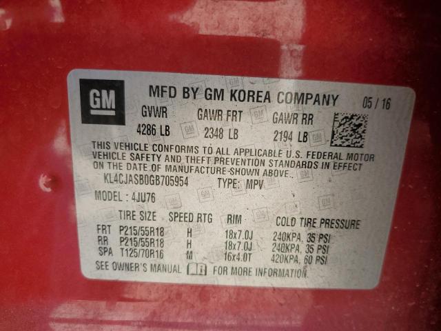2016 BUICK CENT. EST. KL4CJASB0GB705954