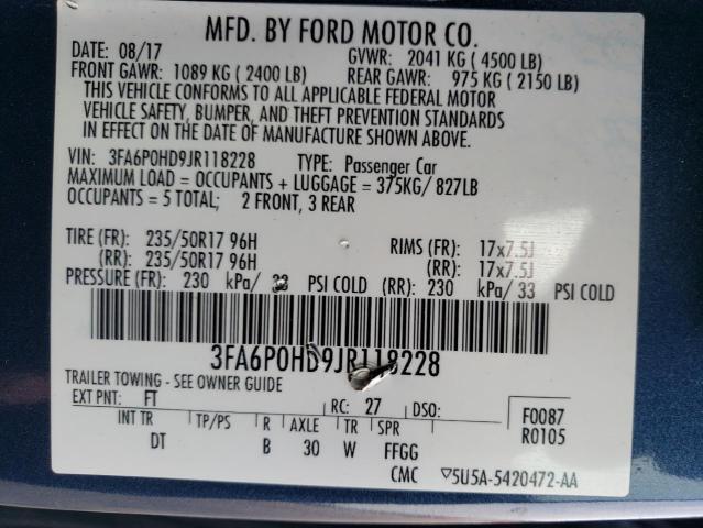 VIN 3FA6P0HD9JR118228 2018 Ford Fusion, SE no.12