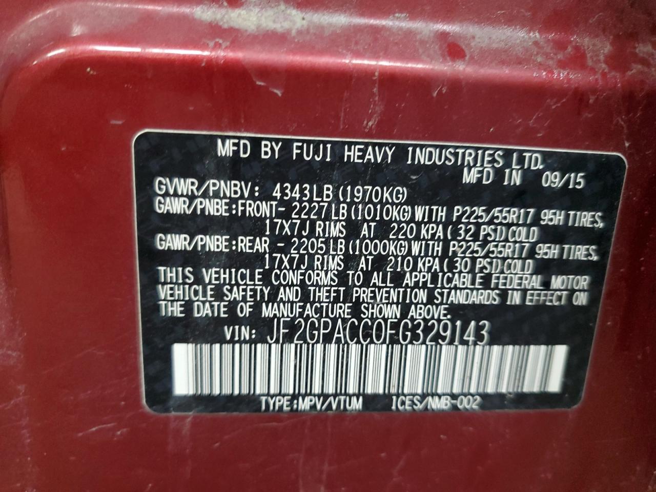 JF2GPACC0FG329143 2015 Subaru Xv Crosstrek 2.0 Premium