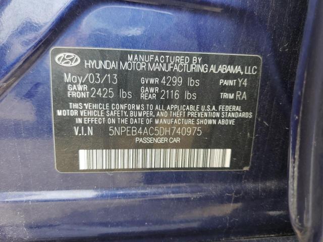 2013 Hyundai Sonata Gls VIN: 5NPEB4AC5DH740975 Lot: 61901864