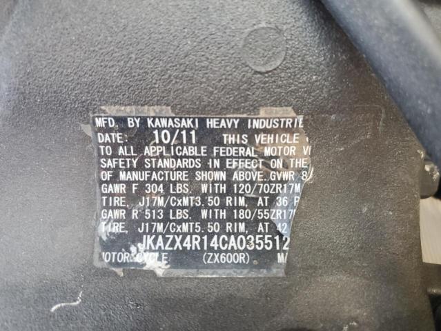 2012 KAWASAKI ZX600 R - JKAZX4R14CA035512