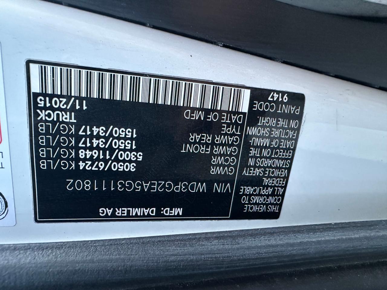 2016 Mercedes-Benz Metris vin: WD3PG2EA5G3111802