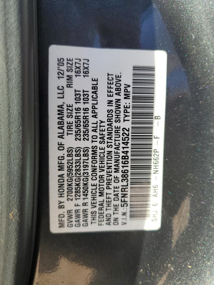 5FNRL38616B414522 2006 Honda Odyssey Exl