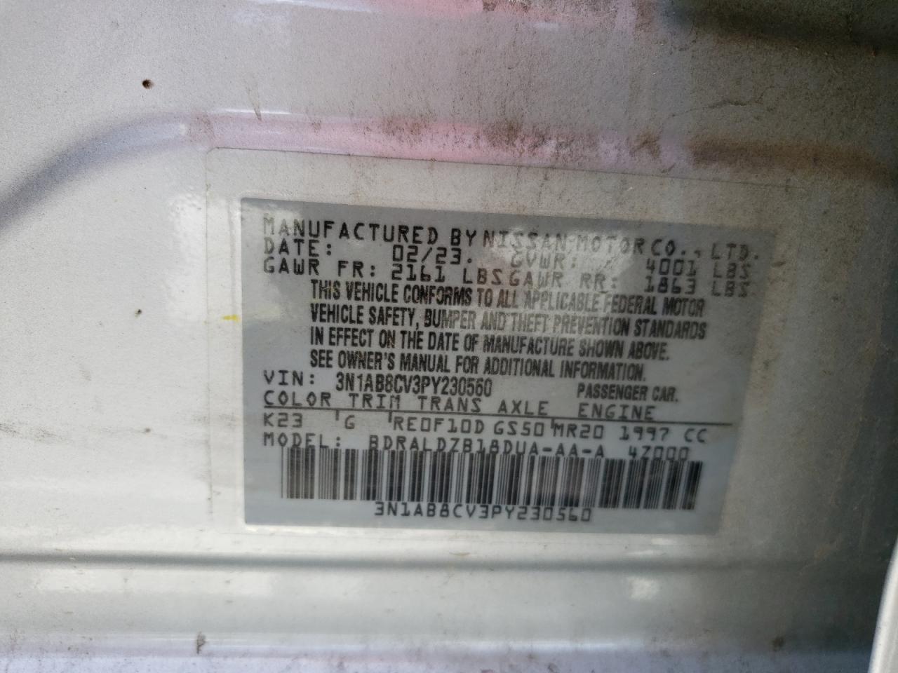 3N1AB8CV3PY230560 2023 Nissan Sentra Sv