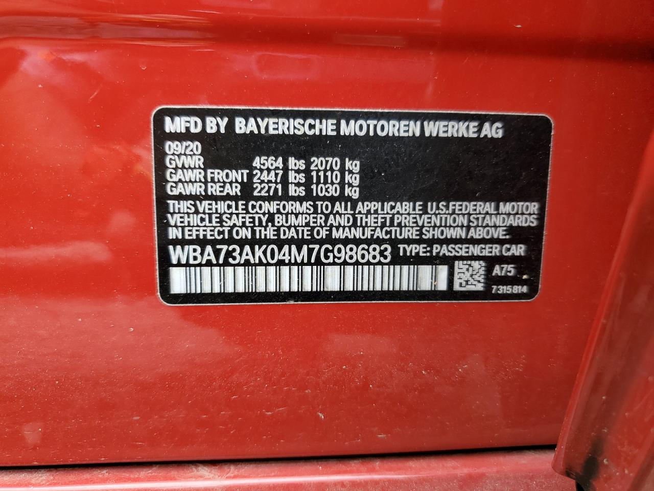 WBA73AK04M7G98683 2021 BMW 228Xi