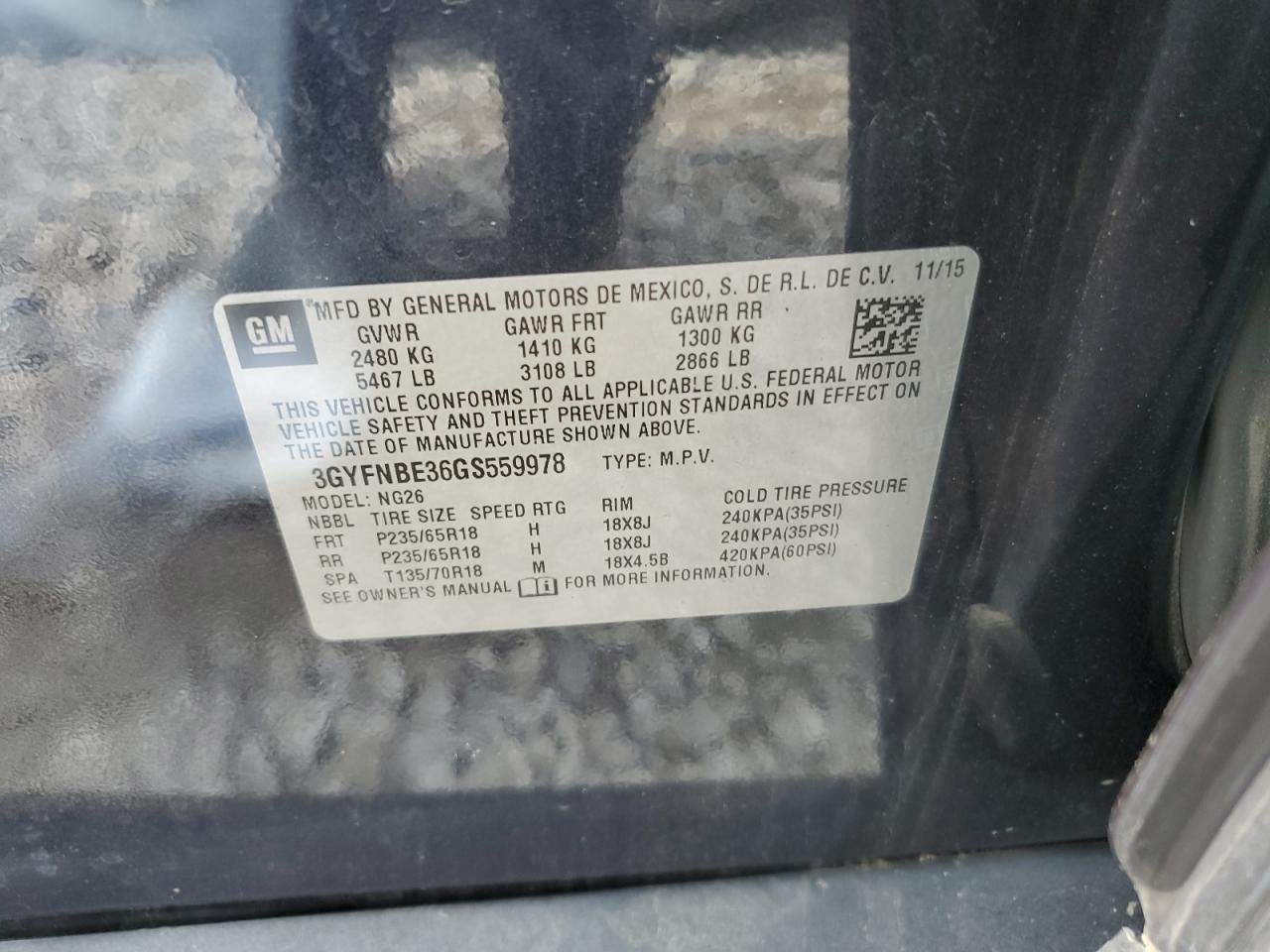 3GYFNBE36GS559978 2016 Cadillac Srx Luxury Collection