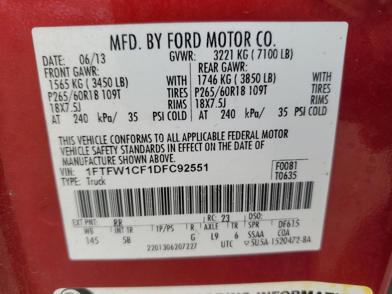 1FTFW1CF1DFC92551 2013 Ford F150 Supercrew