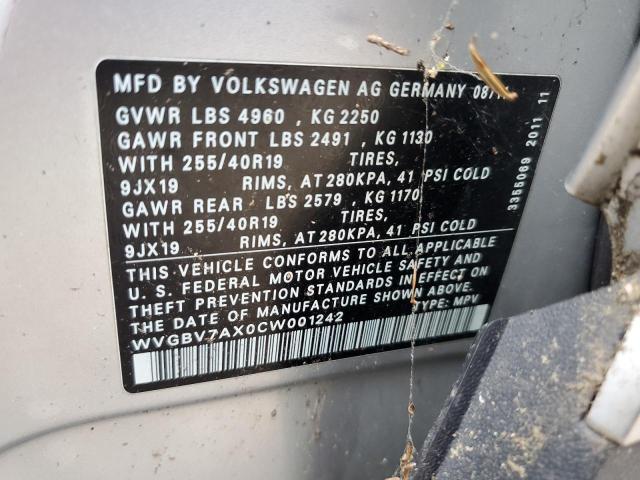 2012 Volkswagen Tiguan S VIN: WVGBV7AX0CW001242 Lot: 60709624