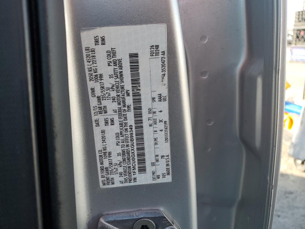 1FMCU0GXXGUB99349 2016 Ford Escape Se