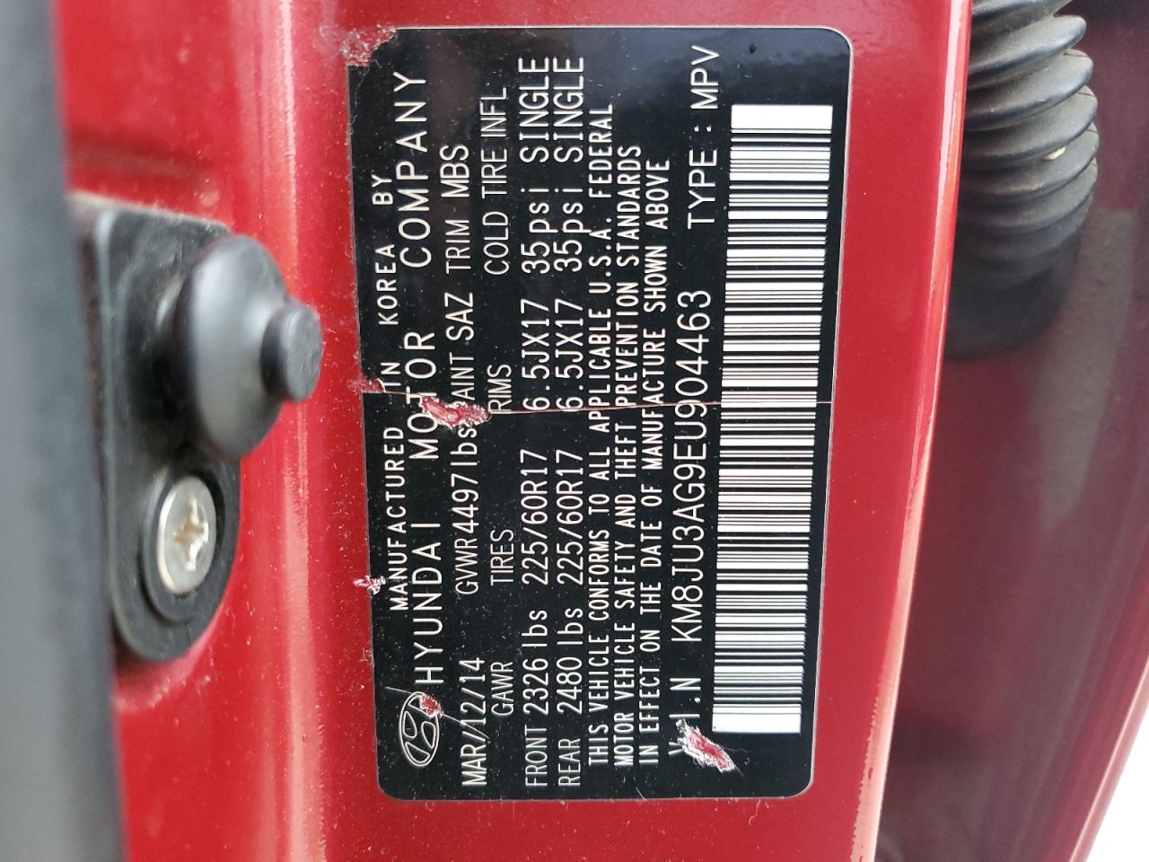 KM8JU3AG9EU904463 2014 Hyundai Tucson Gls