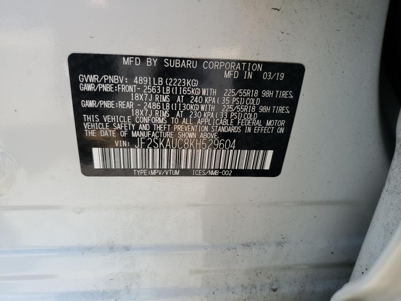 JF2SKAUC8KH529604 2019 Subaru Forester Limited