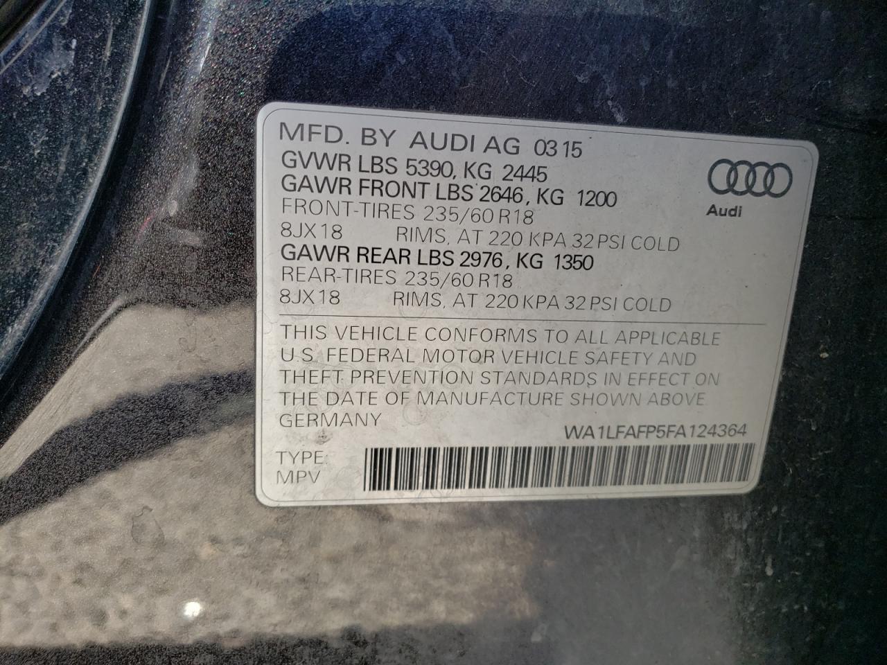 WA1LFAFP5FA124364 2015 Audi Q5 Premium Plus