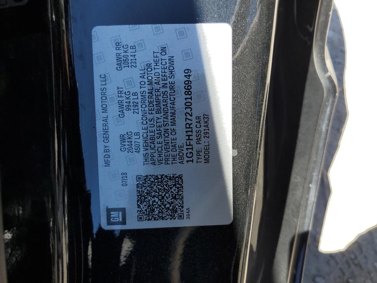 1G1FH1R72J0186949 2018 Chevrolet Camaro Ss