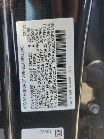2021 Acura Tlx VIN: 19UUB5F34MA012504 Lot: 61339904