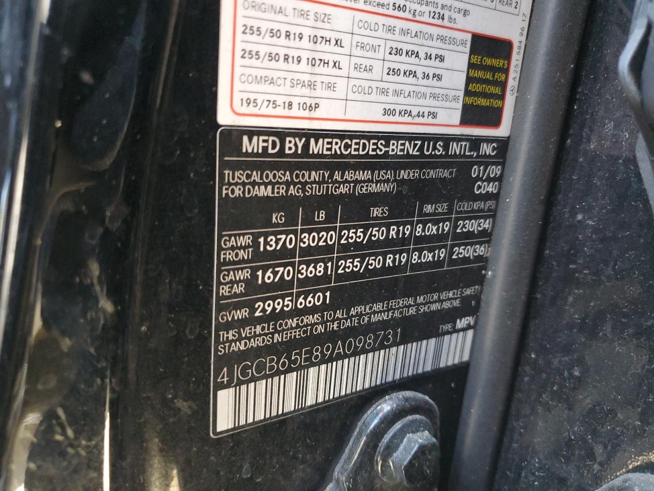 4JGCB65E89A098731 2009 Mercedes-Benz R 350 4Matic