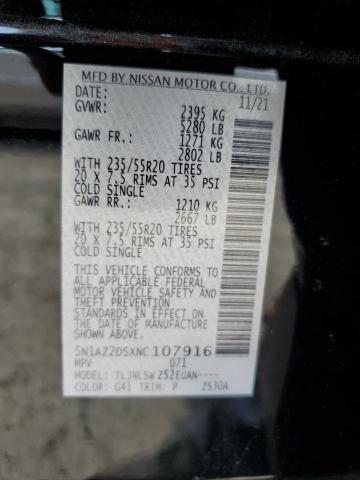 2022 Nissan Murano Platinum VIN: 5N1AZ2DSXNC107916 Lot: 62235644