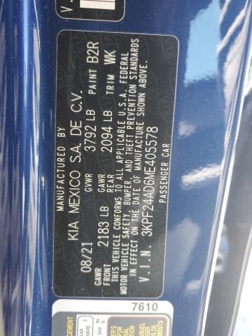 2021 Kia Forte Fe VIN: 3KPF24AD6ME405578 Lot: 63312284