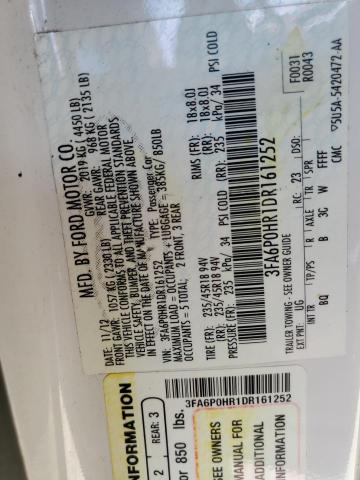 2013 Ford Fusion Se VIN: 3FA6P0HR1DR161252 Lot: 63094154