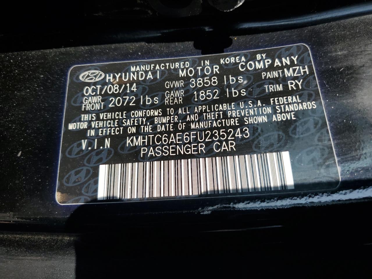 KMHTC6AE6FU235243 2015 Hyundai Veloster Turbo