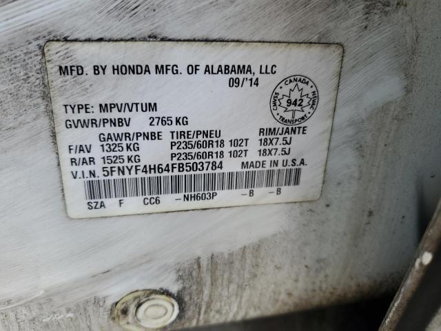 2015 HONDA PILOT EXL - 5FNYF4H64FB503784