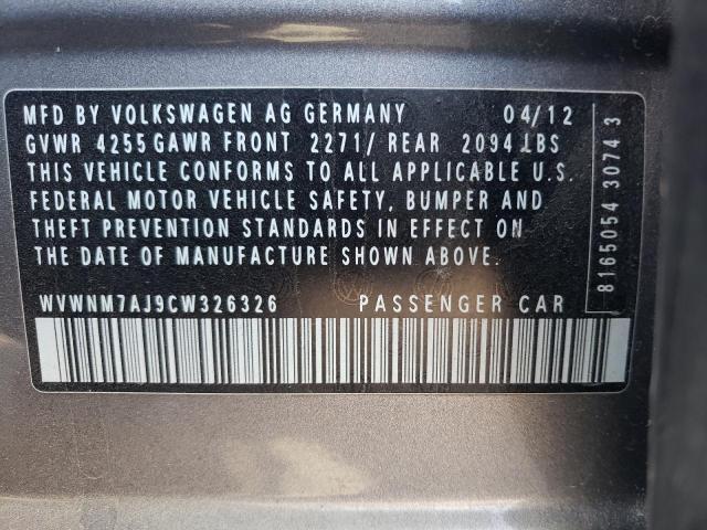 2012 Volkswagen Golf VIN: WVWNM7AJ9CW326326 Lot: 63251784