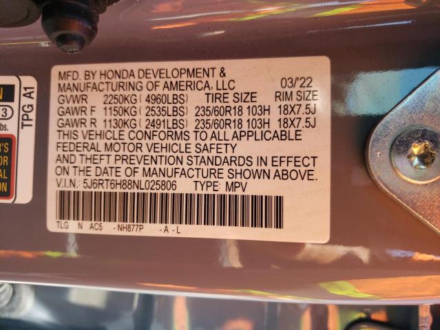 2022 Honda Cr-V Exl VIN: 5J6RT6H88NL025806 Lot: 61227424