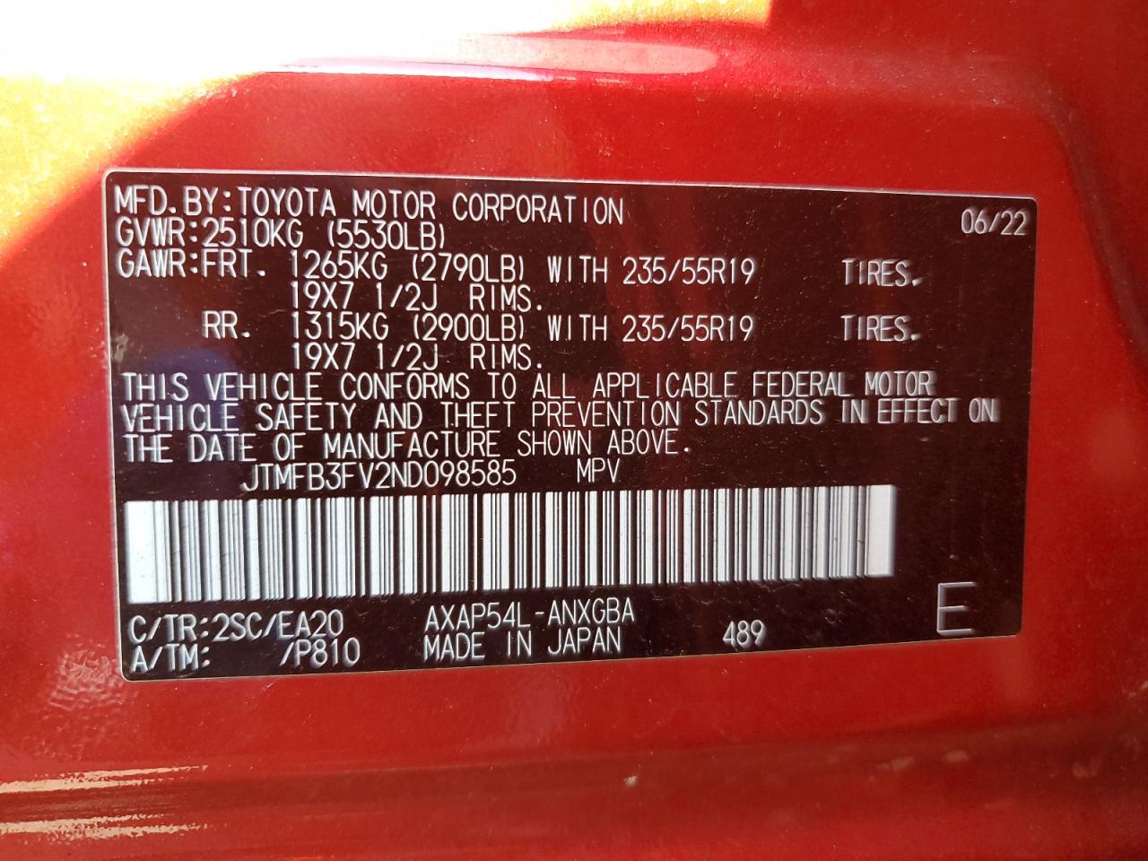 JTMFB3FV2ND098585 2022 Toyota Rav4 Prime Xse