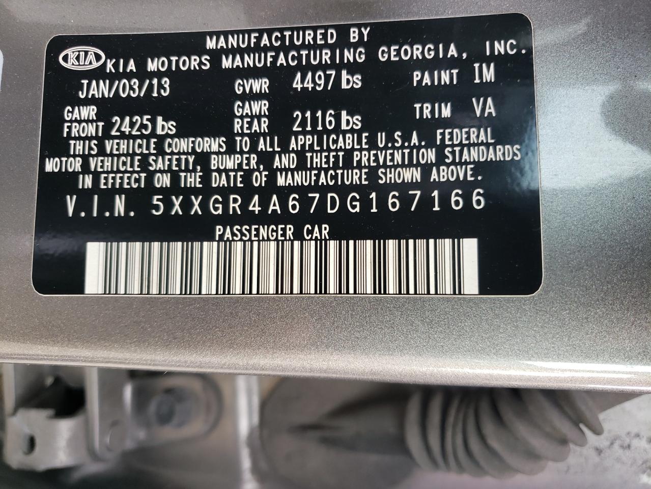 5XXGR4A67DG167166 2013 Kia Optima Sx