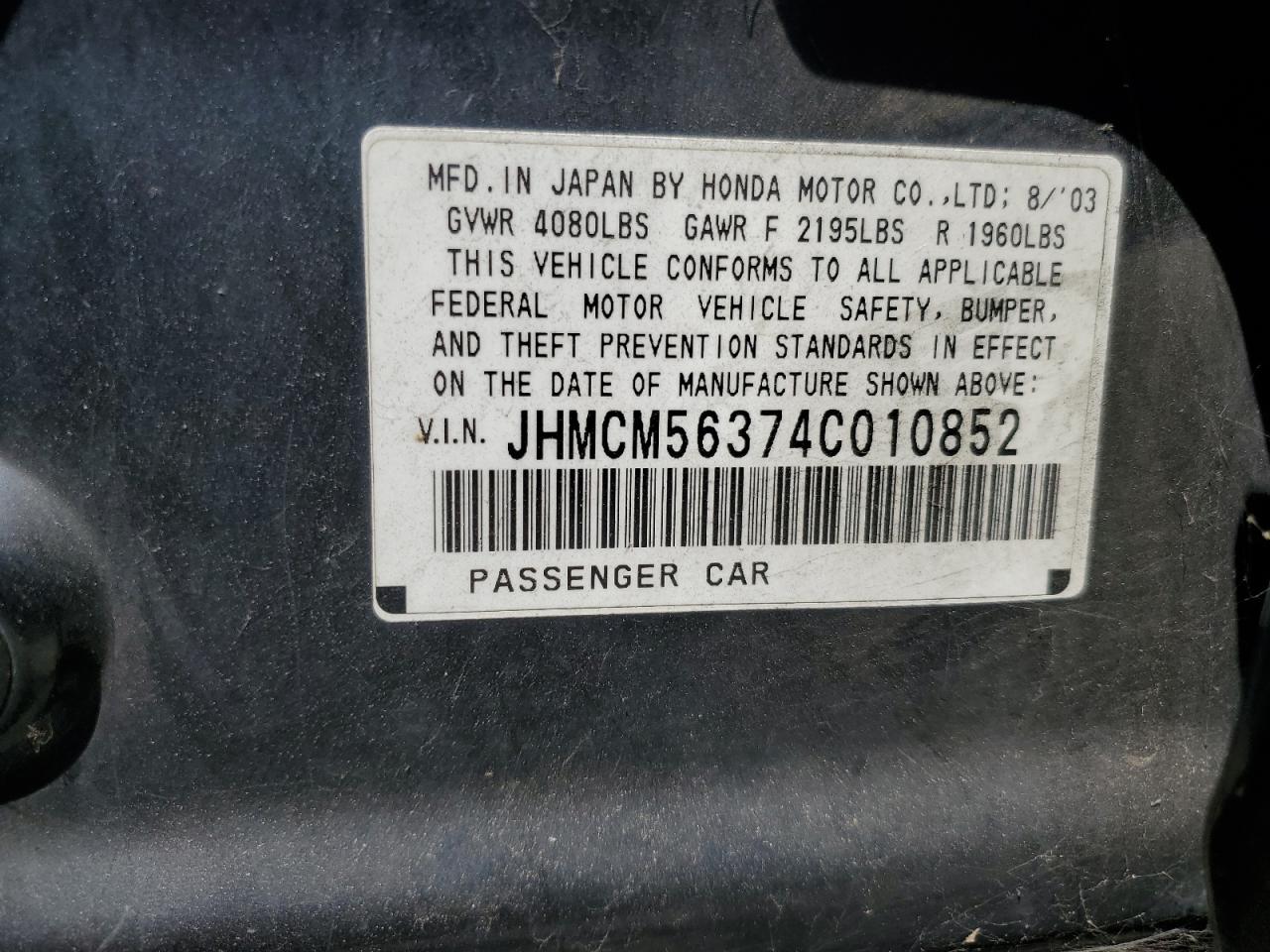 JHMCM56374C010852 2004 Honda Accord Lx