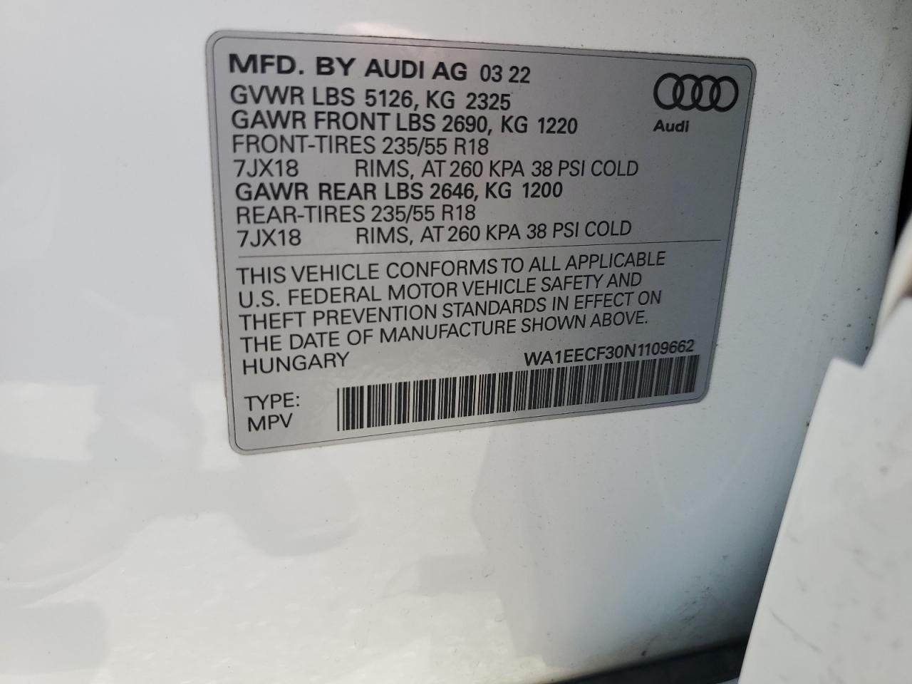 WA1EECF30N1109662 2022 Audi Q3 Premium Plus S Line 45