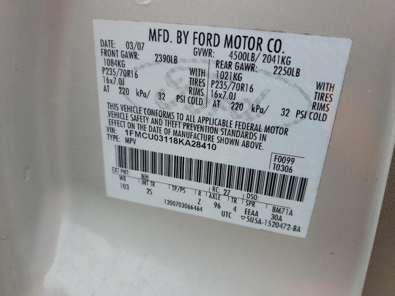 1FMCU03118KA28410 2008 Ford Escape Xlt