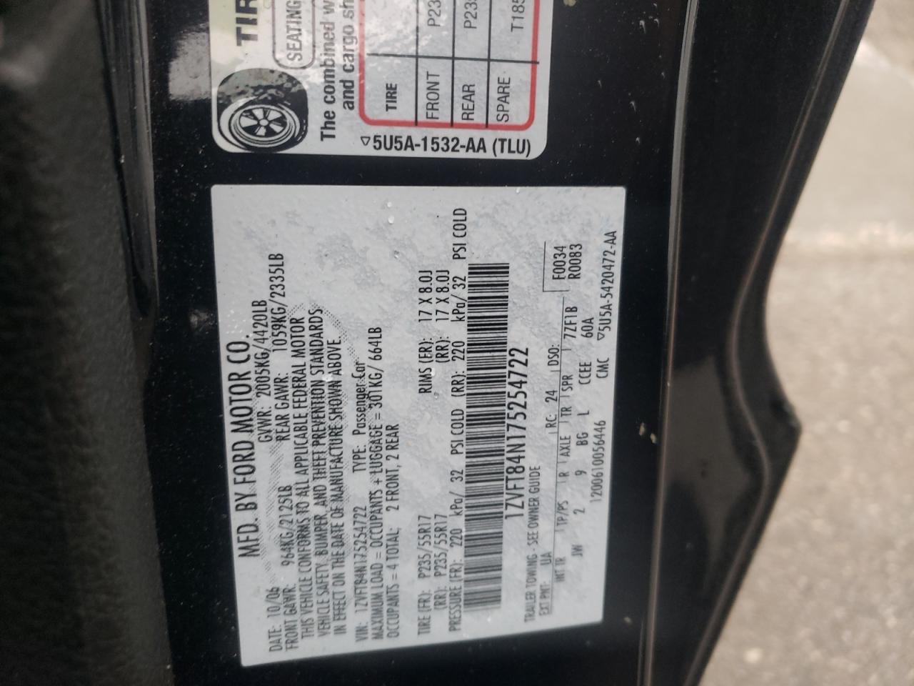 1ZVFT84N175254722 2007 Ford Mustang