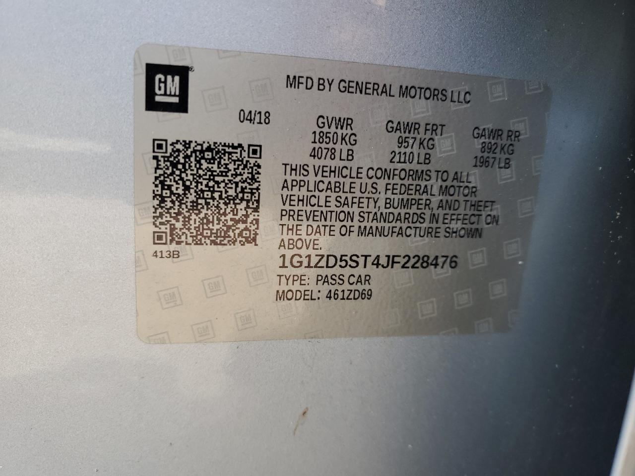 1G1ZD5ST4JF228476 2018 Chevrolet Malibu Lt