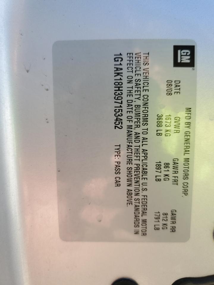 1G1AK18H397153452 2009 Chevrolet Cobalt Ls