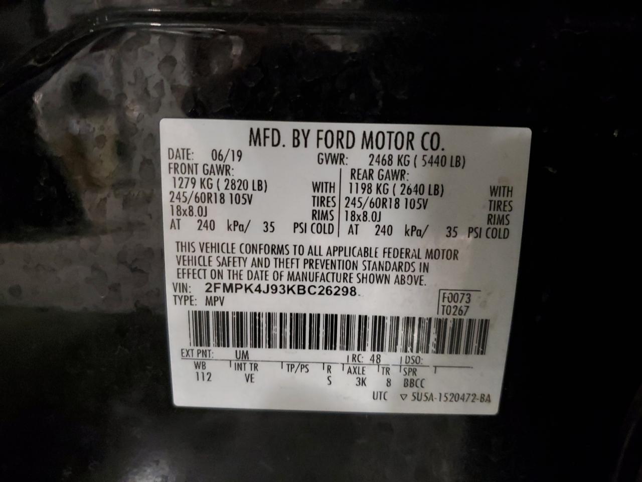 2FMPK4J93KBC26298 2019 Ford Edge Sel