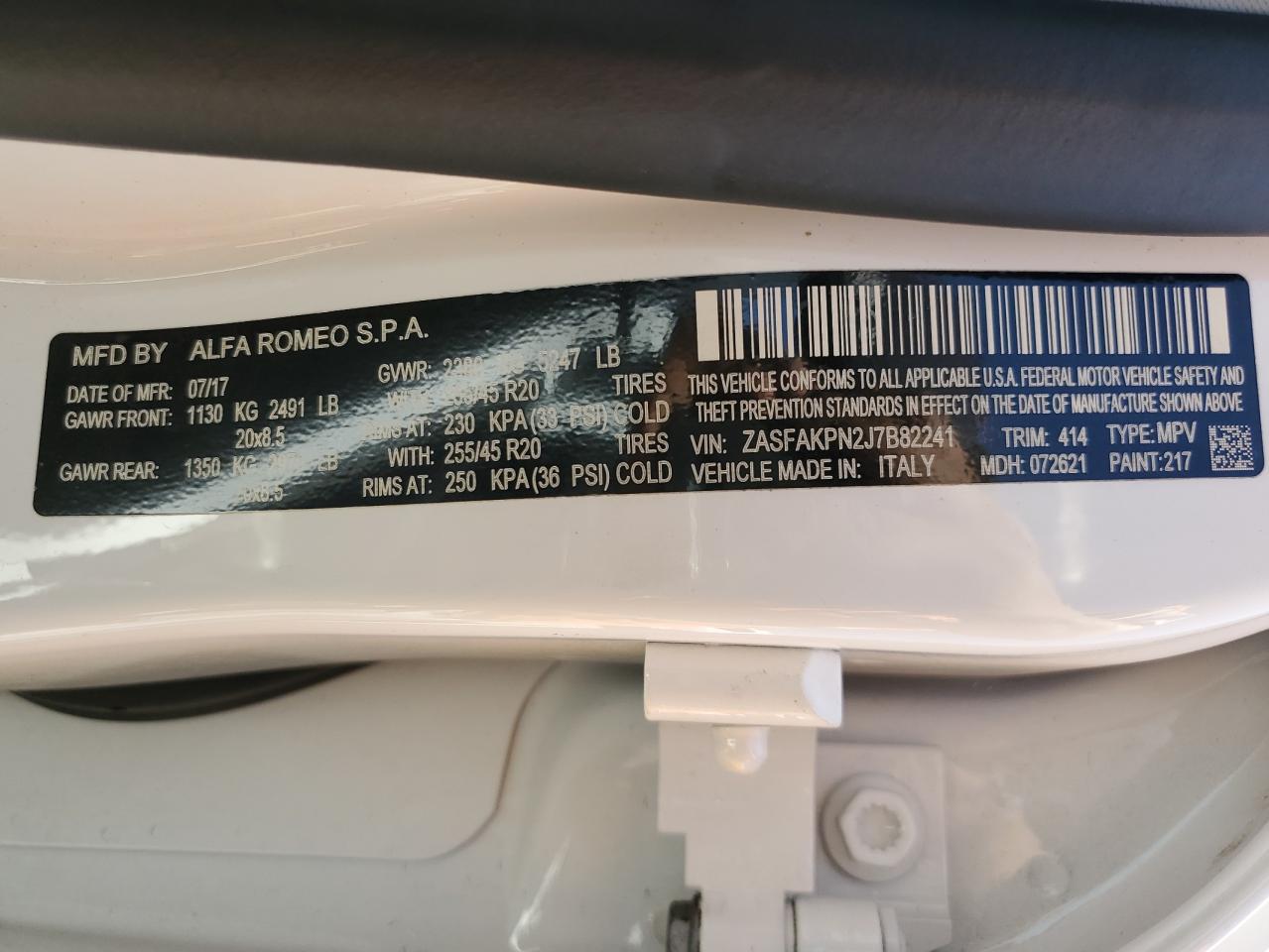 ZASFAKPN2J7B82241 2018 Alfa Romeo Stelvio Sport