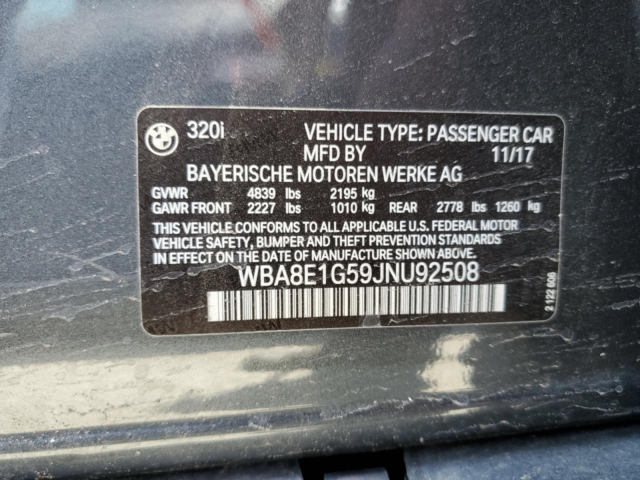 WBA8E1G59JNU92508 2018 BMW 320 I