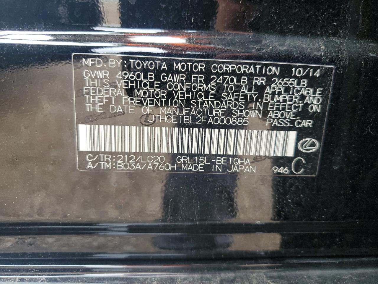 JTHCE1BL2FA000885 2015 Lexus Gs 350