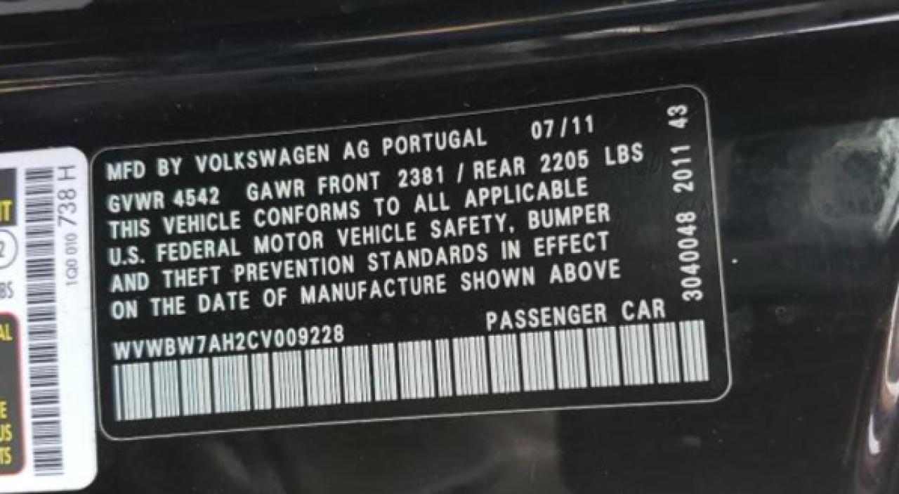 WVWBW7AH2CV009228 2012 Volkswagen Eos Komfort