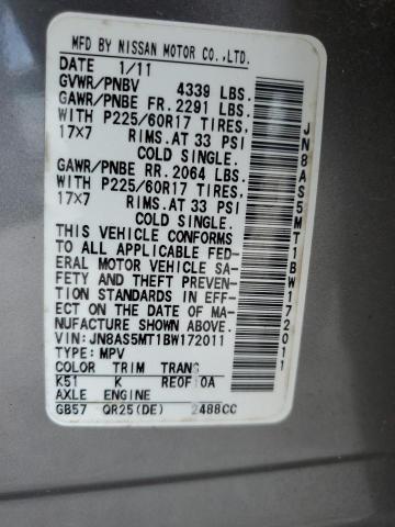 2011 Nissan Rogue S VIN: JN8AS5MT1BW172011 Lot: 61852884