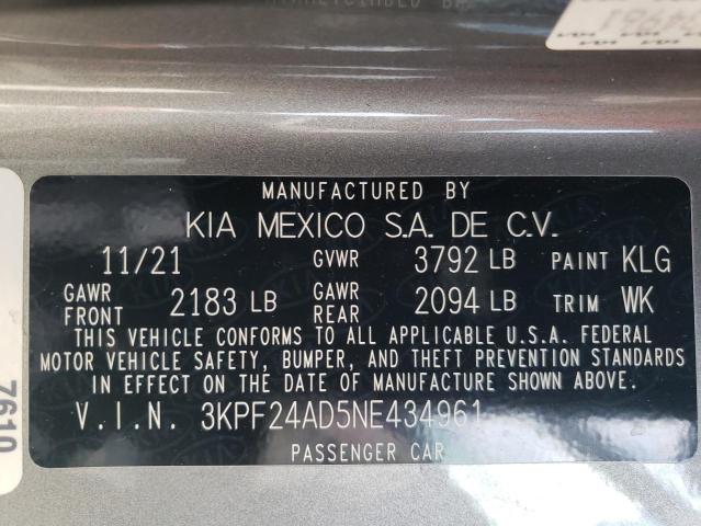 2022 Kia Forte Fe VIN: 3KPF24AD5NE434961 Lot: 61731194