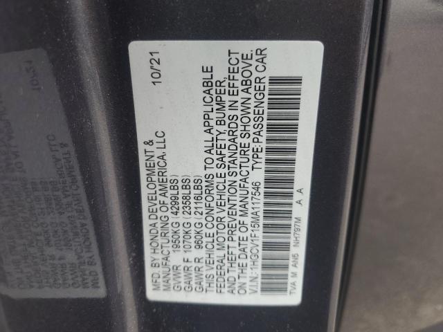 2021 Honda Accord Lx VIN: 1HGCV1F15MA117546 Lot: 62985134